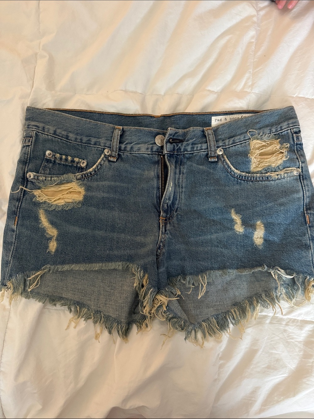 rag & bone Distressed Blue Denim Cutoff Shorts